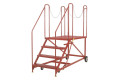 Industrial steel ladder with guardrails
