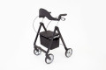 Black rollator walker with seat and backrest