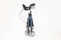 Folded blue 4-wheeled rollator