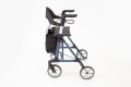4-wheeled blue aluminium rollator walker with seat, bag and backrest 