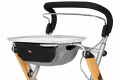 4-wheeled indoor rollator with bag and tray and full width brake