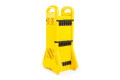 Stored portable plastic safety barrier 