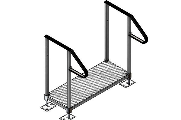 Single adjustable step with handrails 