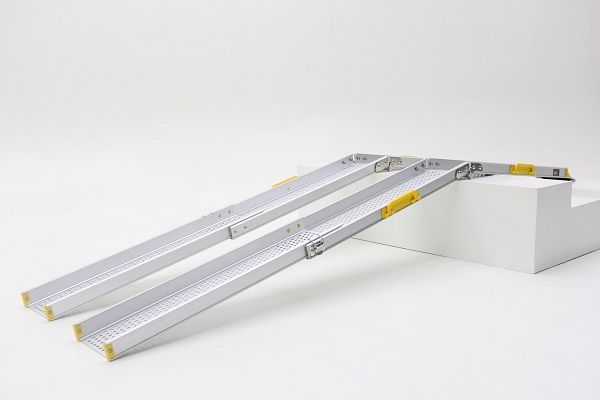 Telescopic wheelchair ramps used to bridge a threshold
