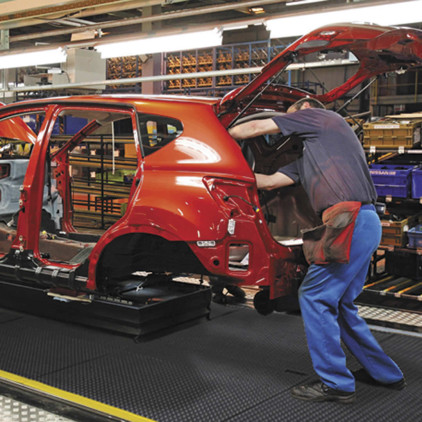 Anti-fatigue matting in a factory 