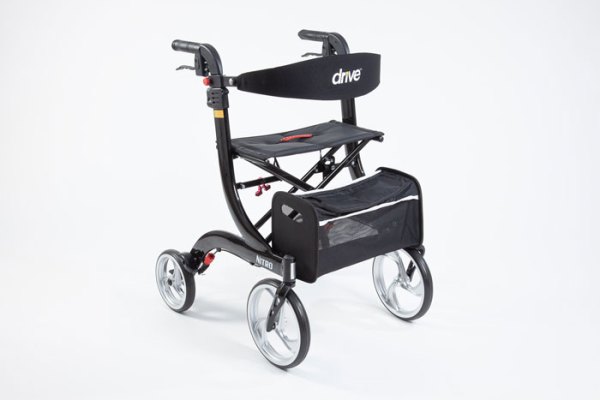 Black Drive Nitro Rollator 4 wheeled with seat and bag 