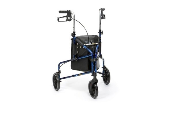 Blue rollator with bag 