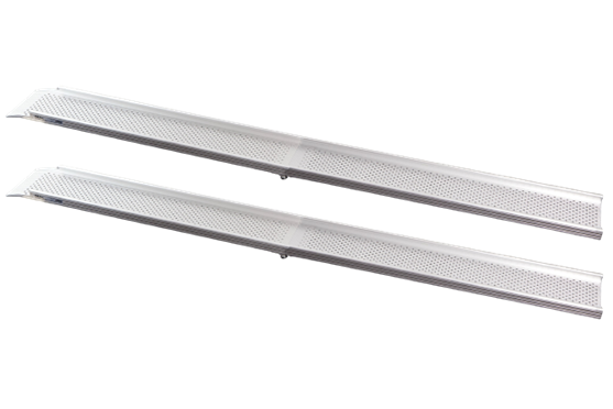 Pair of folding wheelchair channel ramps featuring the new low-profile edges