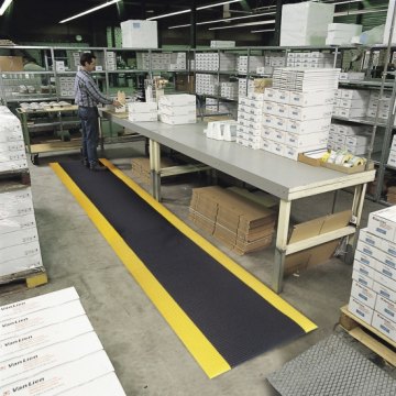 Anti-fatigue mat in front of work station 