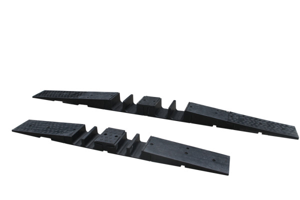 two sets of rubber modular hose protectors with two channels on a white background, one is 100mm high and the other is 150mm high