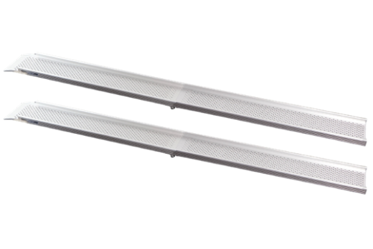 Pair of folding wheelchair channel ramps featuring the new low-profile edges