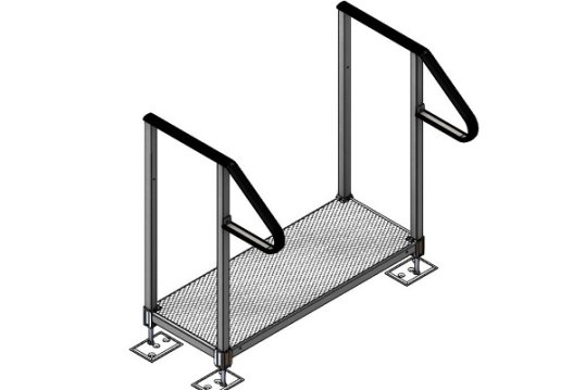Single adjustable step with handrails 