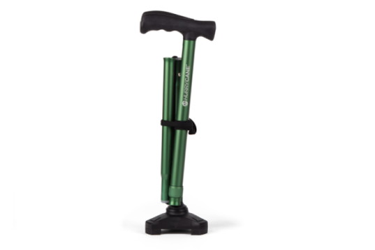 Folded green walking stick 