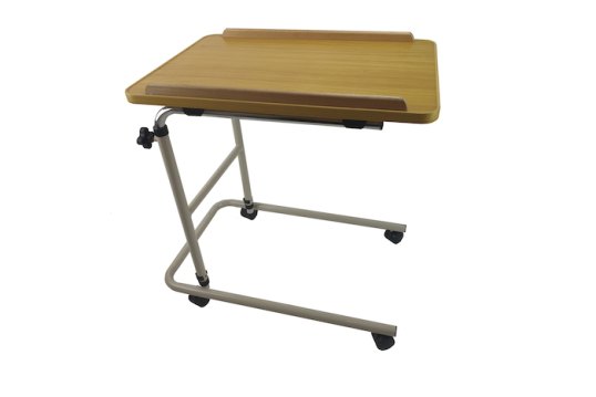 Adjustable over bed table on wheels