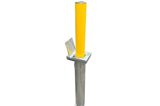 Retractable bollard - steel base with yellow manual rising bollard