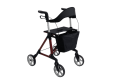 Red rollator with backrest, seat and bag