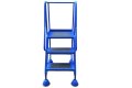 Steel ladder with handrails on wheels including platform