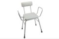 White perching stool with backrest armrests and padded seat 