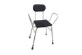 Height adjustable black perching stool with armrests and backrest 