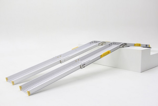 Telescopic wheelchair ramps used to bridge a threshold