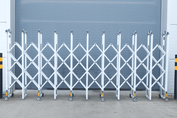 expandable barrier infront of warehouse