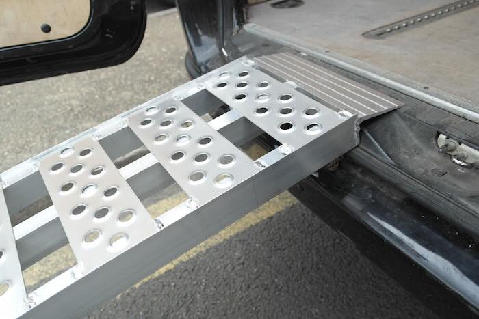 Aluminium van ramp resting on van 