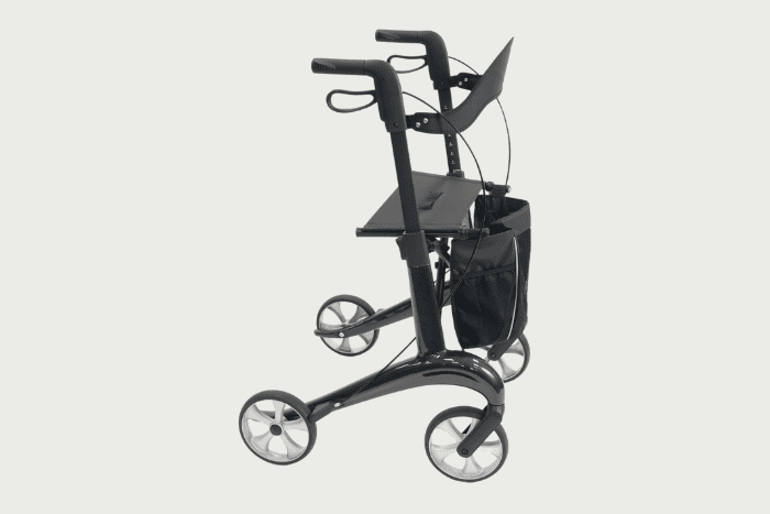 Black carbon rollator with seat and bag Black carbon rollator with seat and bag