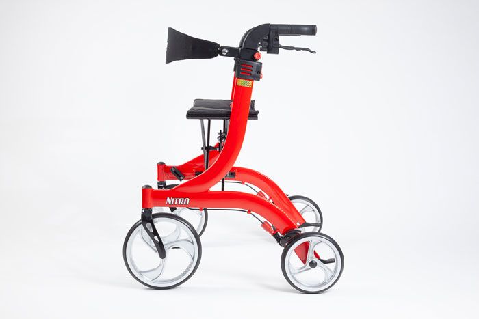 Side view of the red nitro rollator
