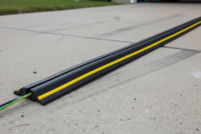 EV cable protector on driveway EV cable protector on driveway