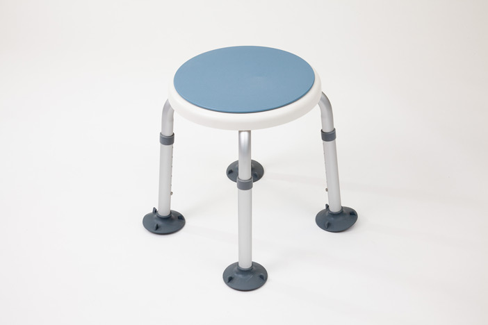 Height adjustable circular swivel shower seat 