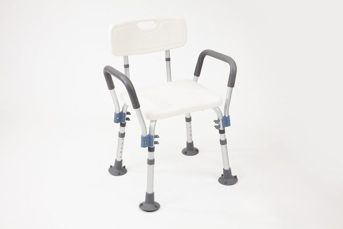 White shower seat with armrests and backrest 