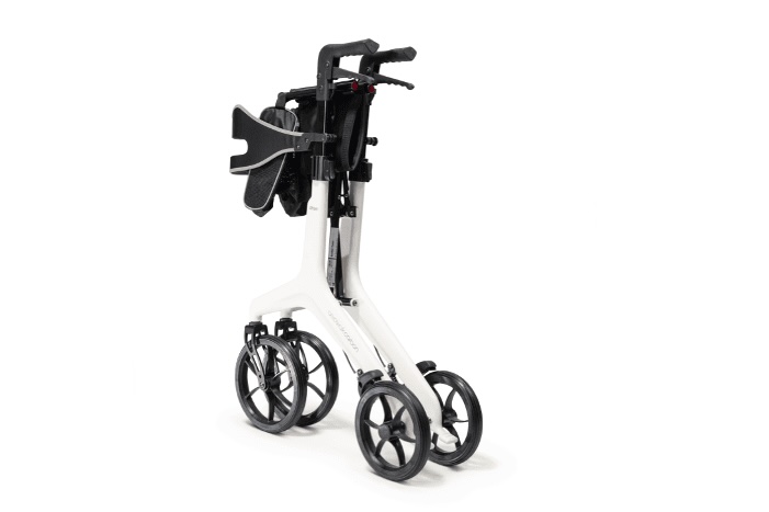 Folded white AeroWalk Carbon Rollator Folded white AeroWalk Carbon Rollator
