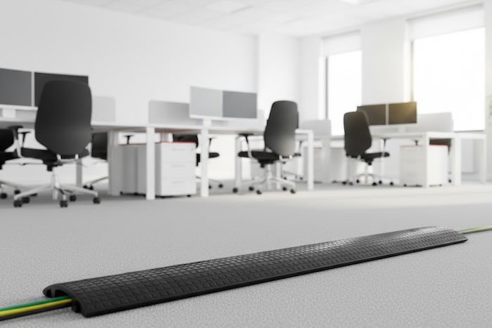 Plastic cable cover in office protecting cables