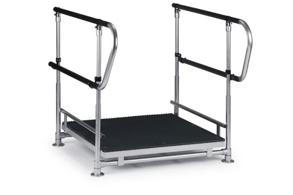 Large outdoor self-draining Half step with dual handrails