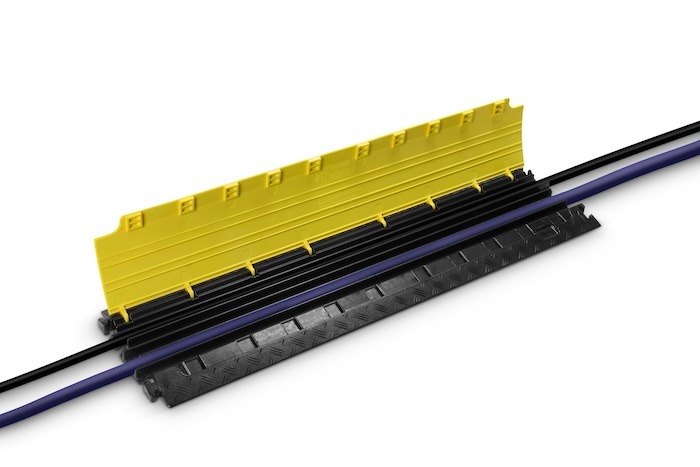 Adam Hall Defender Nano black and yellow cable protector with hinged lid 