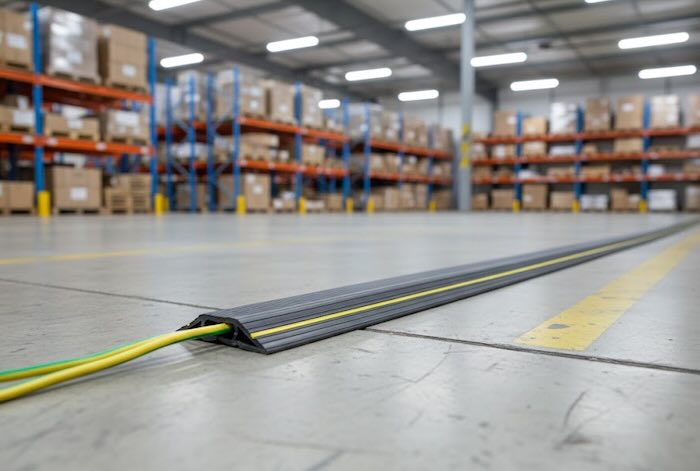 Floor cable protector in warehouse 