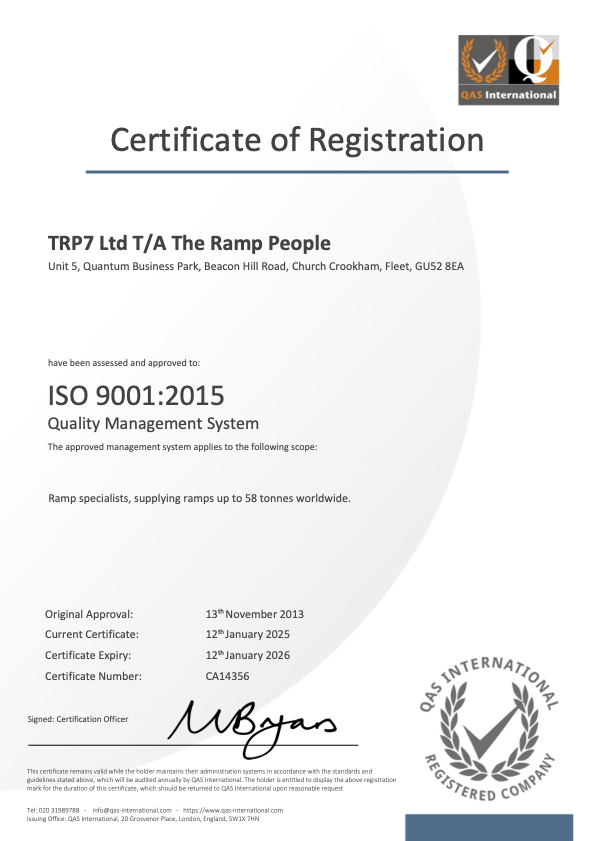 The Ramp People ISO 9001 2024
