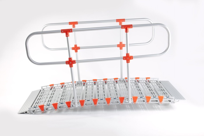 Rollable ramp double handrails