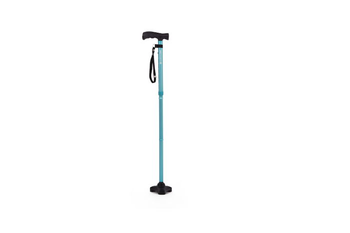 Adjustable walking stick with strap