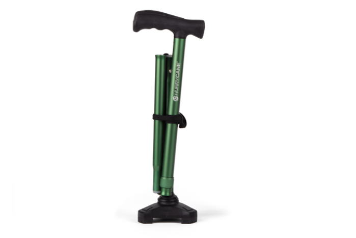 green foldable walking stick