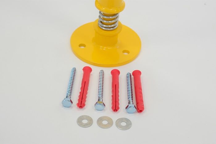 Yellow Spring loaded parking bollard with fixings 