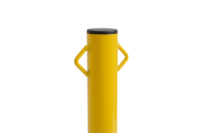Yellow steel security bollard with eyelets 