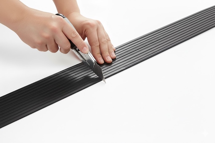 Person cutting ramp with knife