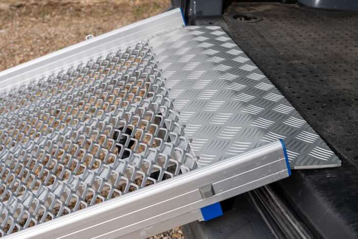 Mesh ramp resting on van 